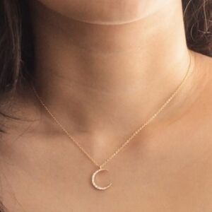 NEW Brandy Melville Golden Dainty Chain Necklace w/ Sparkly Crescent Moon